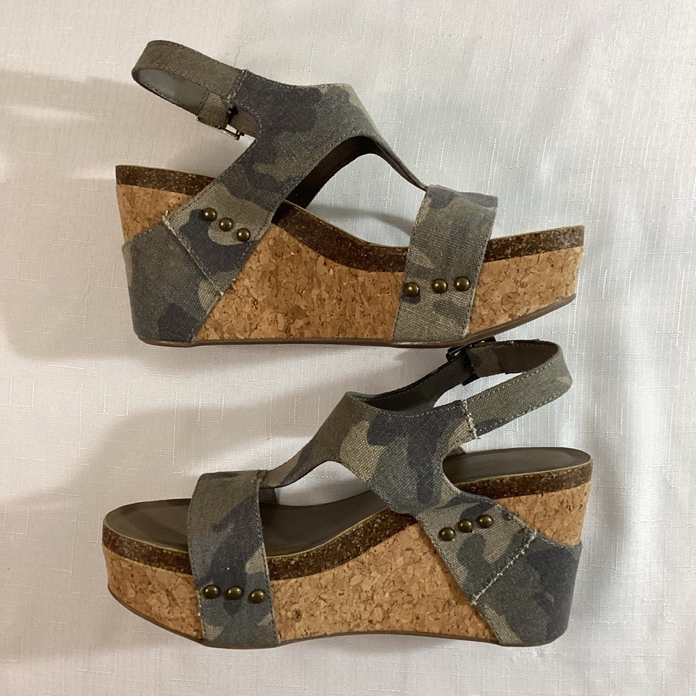 Sugar Camo Fabric Cork Platform Sandals Size 8 - Picture 6 of 15
